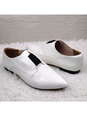 Aska Loyd White Box Leather Pointed-Toe Slip On Elastic Flat Luxury Loafer Shoe